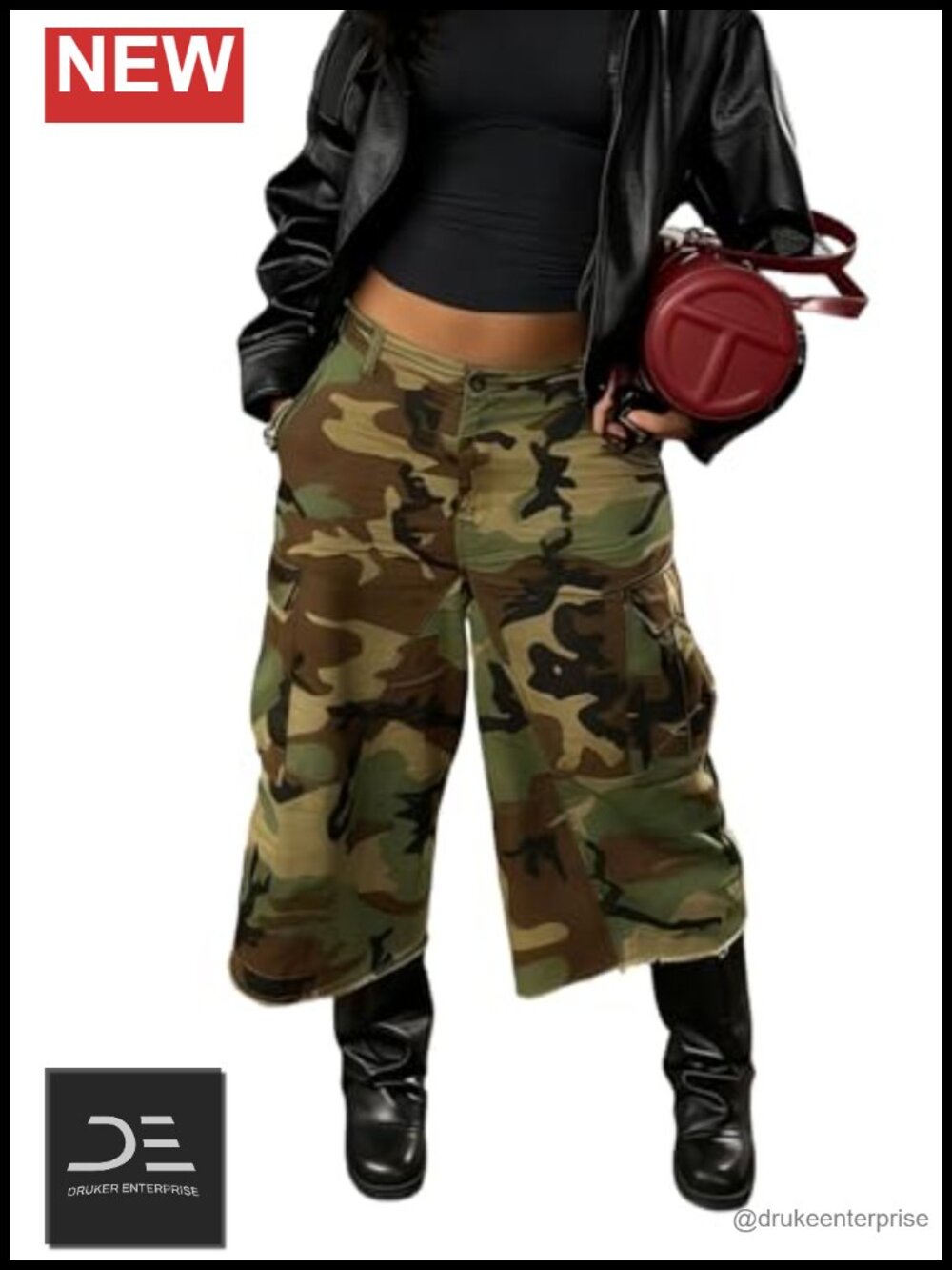 High Waisted Cropped Cargo Pants Wide Leg Camo Baggy Streetwear